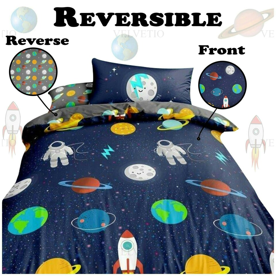 image 1 of VELVETIO Space Duvet Cover Set Reversible Soft Polycotton Kids Beddings Blue | Navy | Double