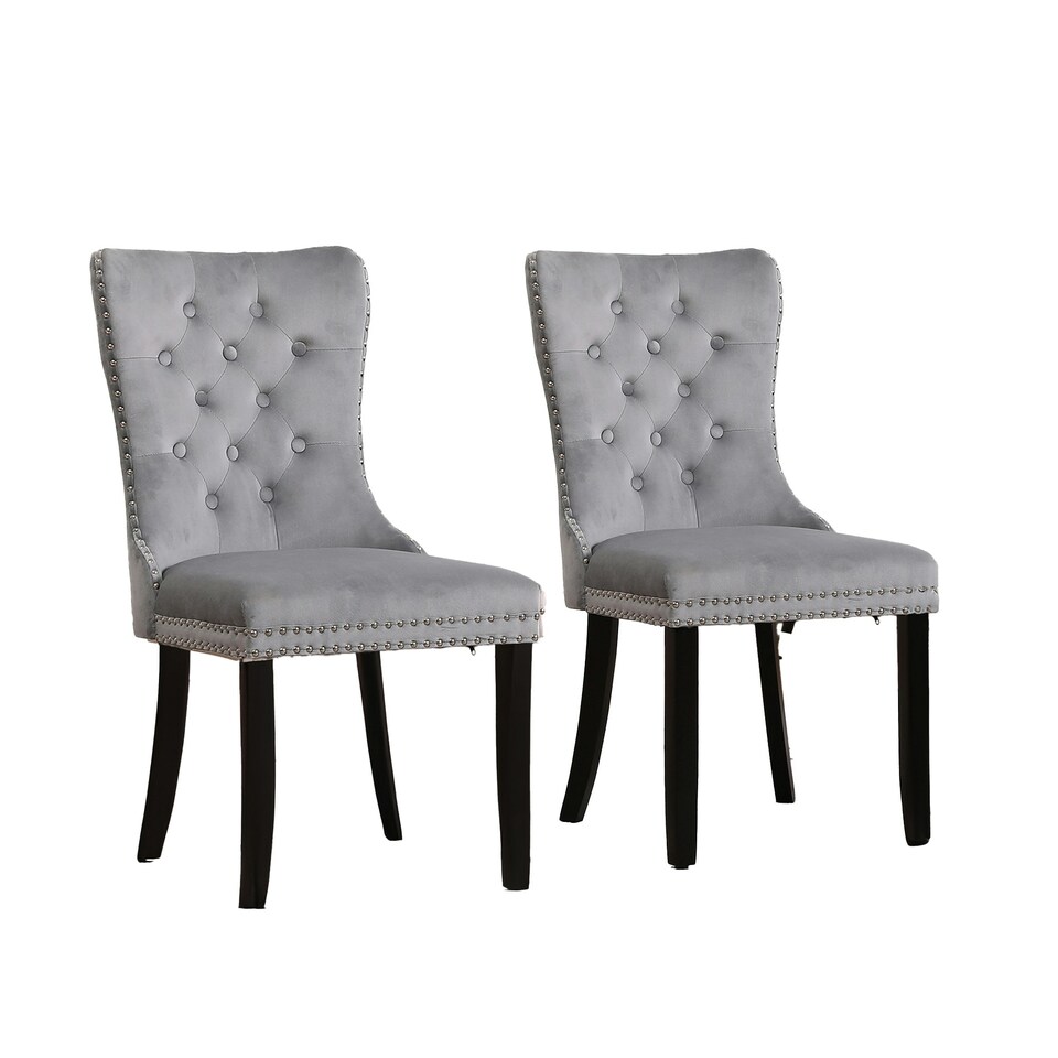 image 1 of Grey Set of Four Studded Velvet Dining Chair with Ring Knocker Detail Grey | Light Grey