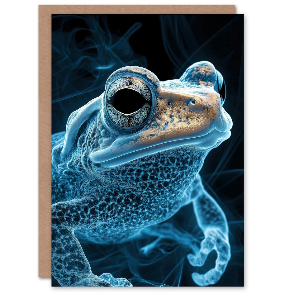 image 1 of Toad Portrait Gold Electric Blue Bioluminescent Birthday Greeting Card