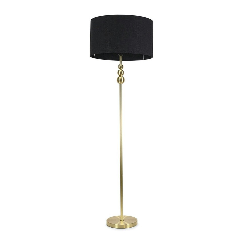 image 1 of ValueLights Marissa Black Fabric Drum Shade with Brushed Gold Stacked Ball Floor Lamp