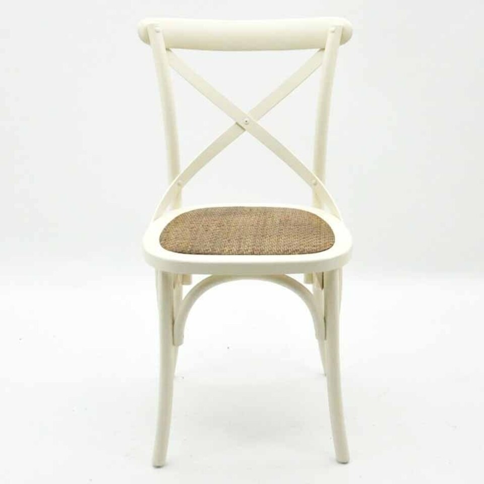 image 1 of French Cross Back Dining Chair - Elm Wood - L46 x W49 x H88 cm - Antique Cream White