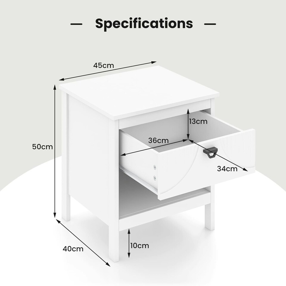 image 1 of COSTWAY 2-tier Nightstand Wood Side Table with Storage Shelf White