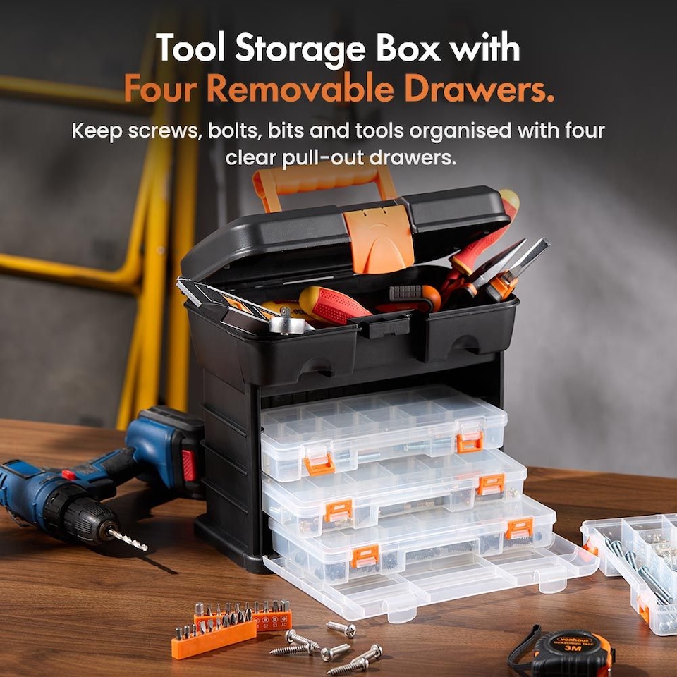 image 1 of VonHaus Multi-purpose Utility Tool Box with 4 Removable Trays
