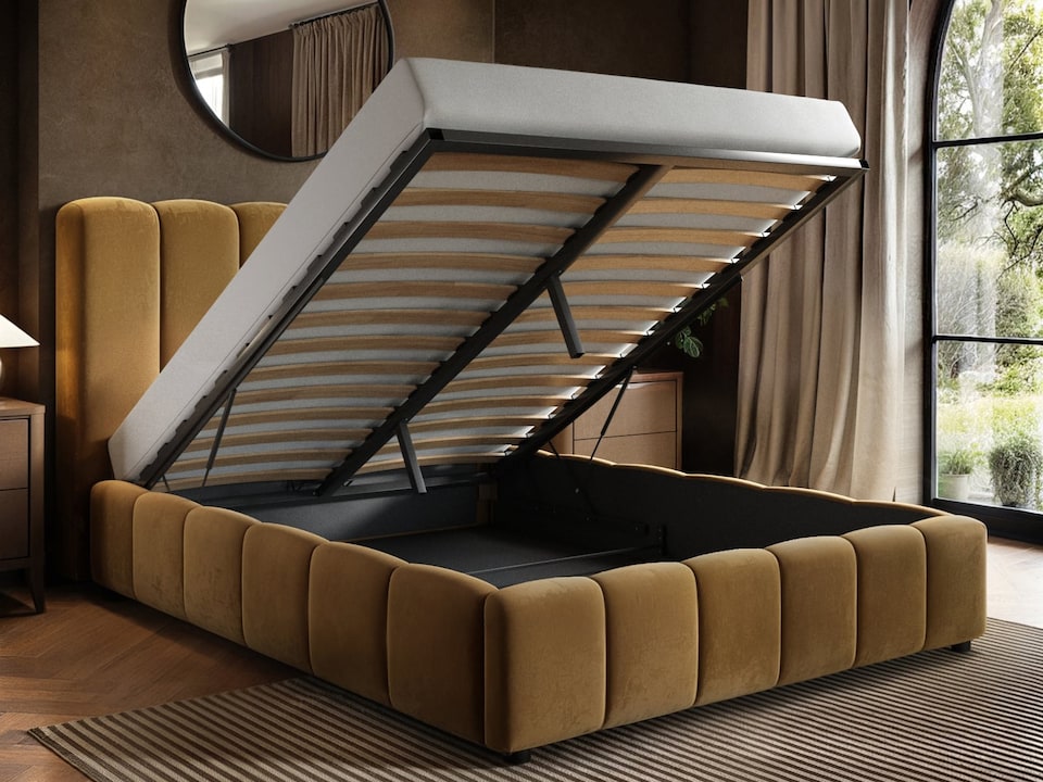 image 1 of SOLACE+CO Emilie Ribbed Ottoman Kingsize Bed Mocha Velvet