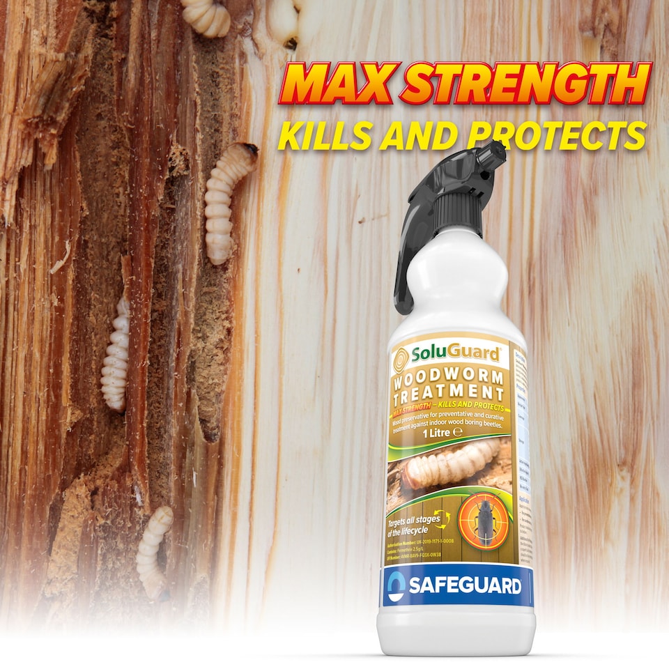 image 1 of Soluguard Woodworm Treatment - Ready For Use High Strength Woodworm Killer Spray (1 Litre, Clear)