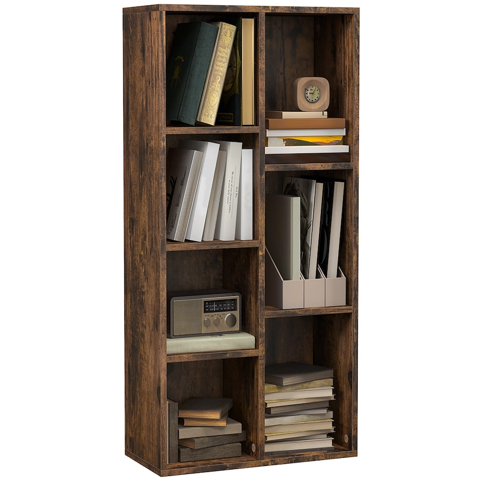image 1 of HOMCOM 3 Tier Bookshelf, Modern Cube Bookcase with 7 Open Storage Compartments, Freestanding Display Storage Unit for Living Room, Bedroom, Study, Rustic Brown