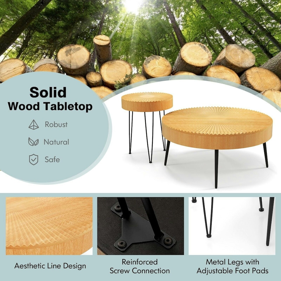 image 1 of COSTWAY 2PCS Round Nesting Tables Accent Coffee Tables Brown