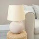 image 3 of ValueLights Bosco Natural Stone Globe Ceramic Table Lamp with Beige Fabric Tapered Lamp Shade and LED Bulb
