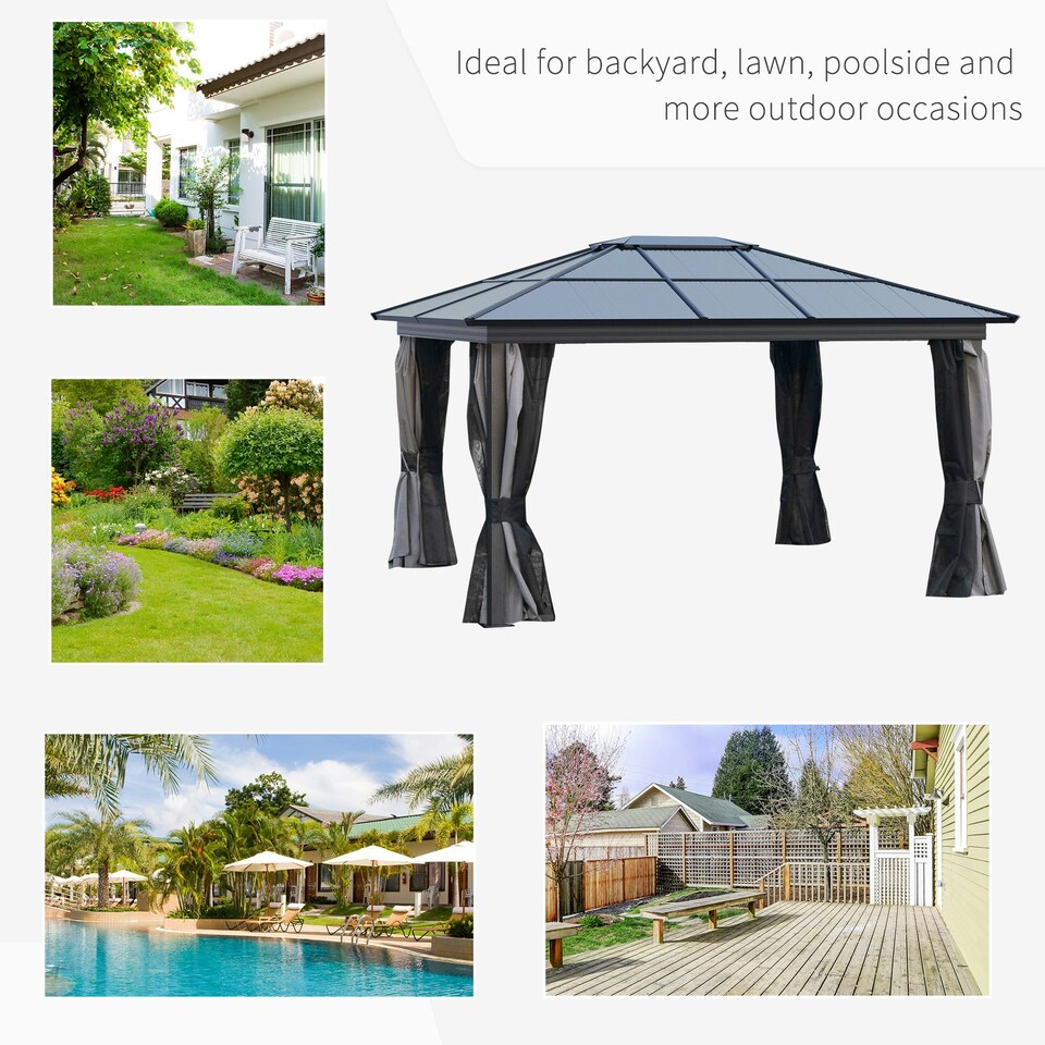 image 1 of Outsunny 3.6 x 4m Aluminium Hardtop Gazebo Canopy w/ Polycarbonate Top