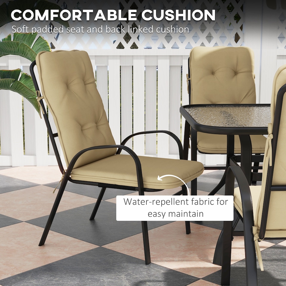 image 1 of Outsunny 7 PCs Garden Dining Set w/ Umbrella Hole & Cushion, Beige