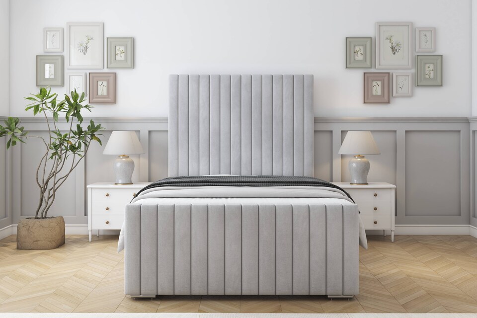 image 1 of Sloomy Madison Silver Naples Bed Frame With 50" Upholstered Headboard 4'6 Double