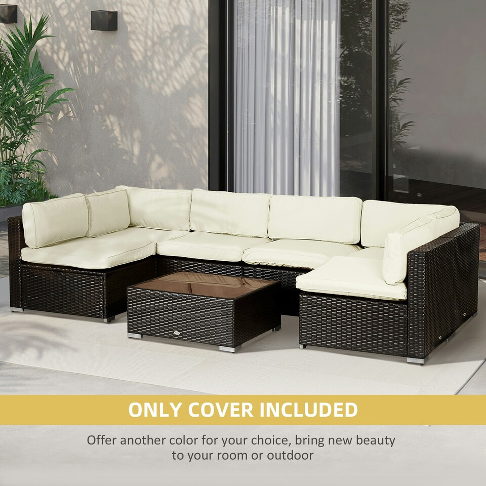 image 1 of Outsunny Garden Rattan Sofa Set Polyester Cover Replacement No Cushion White | Beige
