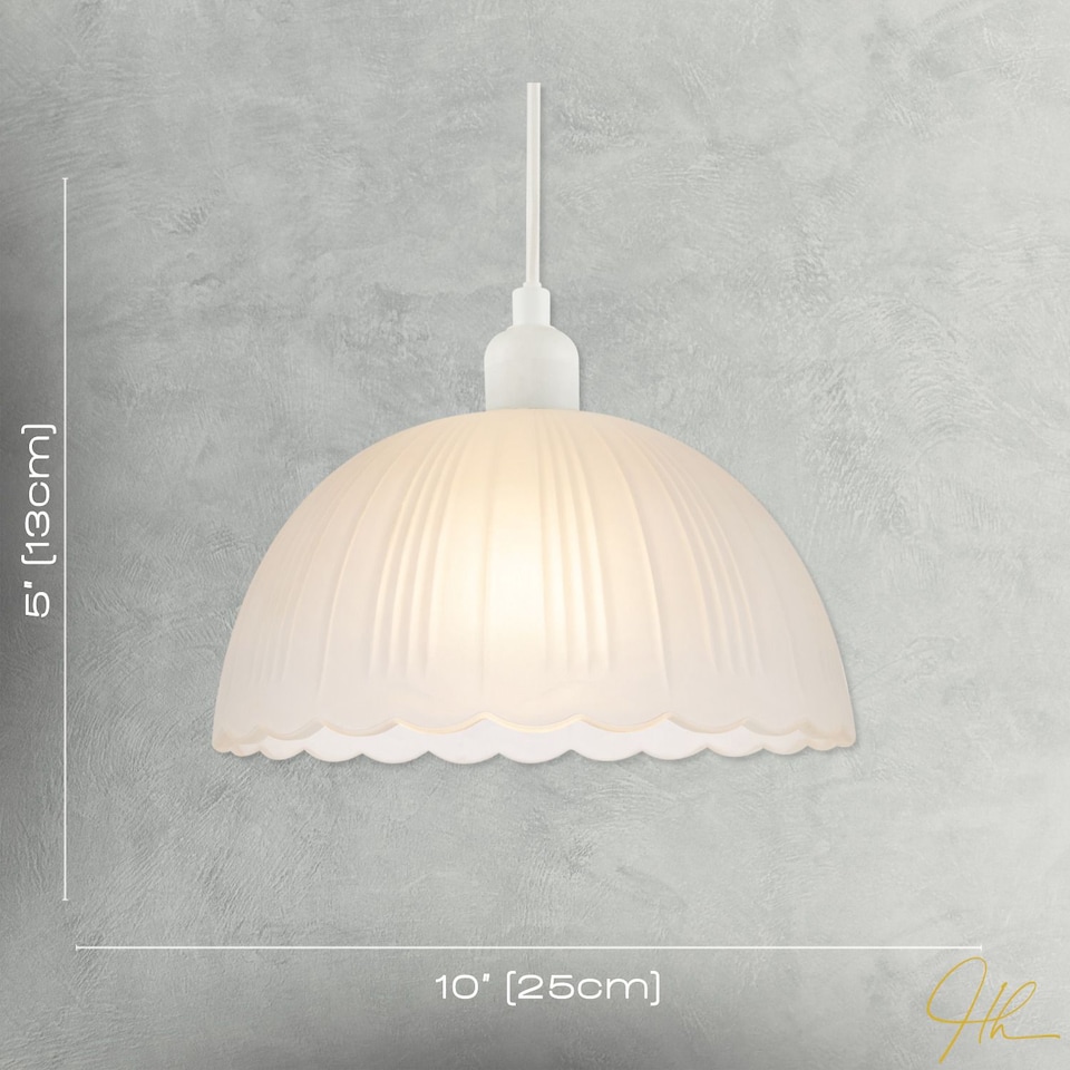 image 1 of Classic Frosted White Pendant Shade with Fluted Edge and Etched Lines | White | White | 1