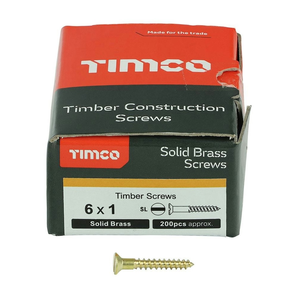 image 1 of Timco - Solid Brass Timber Screws - SLOT - Countersunk (Size 6 x 1 - 200 Pieces)