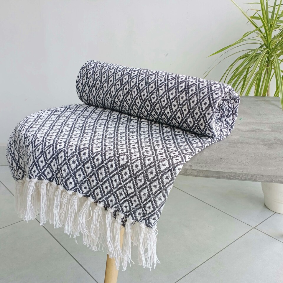 image 1 of Eden Cotton Geometric Throw Brown | Brown (254x254 cm)