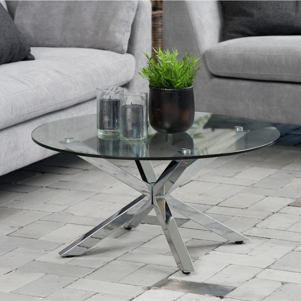 image 1 of Heaven Round Coffee Table with Glass Top and Chrome Legs