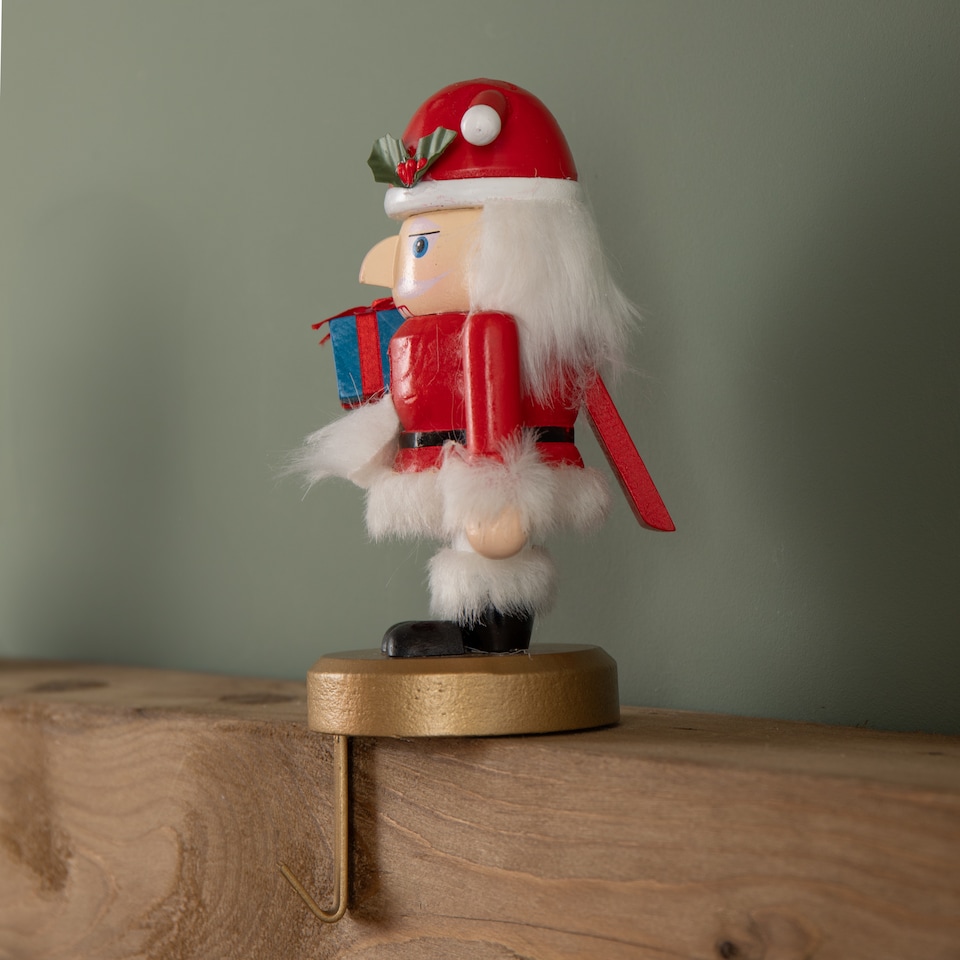 image 1 of 19cm Traditional Wooden Santa Nutcracker Christmas Stocking Holder