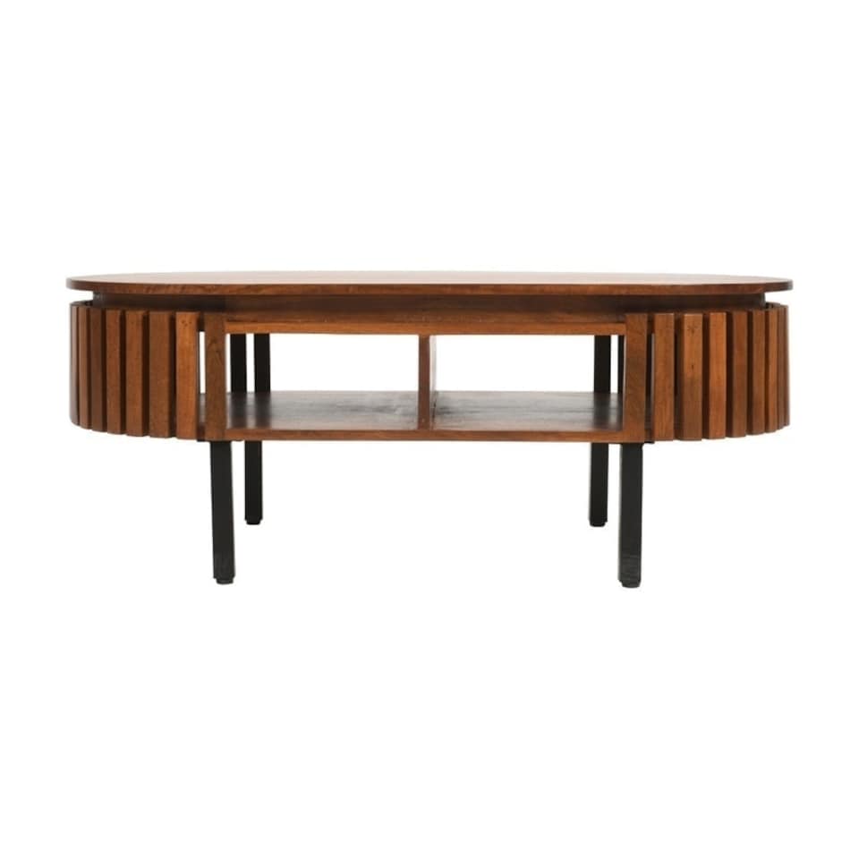 image 1 of Slatted Rectangular Coffee Table - Mango Wood - L55 x W110 x H42 cm Brown