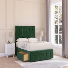 Sloomy Cambridge Emerald Plush Divan Bed With Mattress No Drawers With 54" Floor Standing Headboard & 12" Matching Footboard 4' Small Double | Green | Emerald | Small Double | 1
