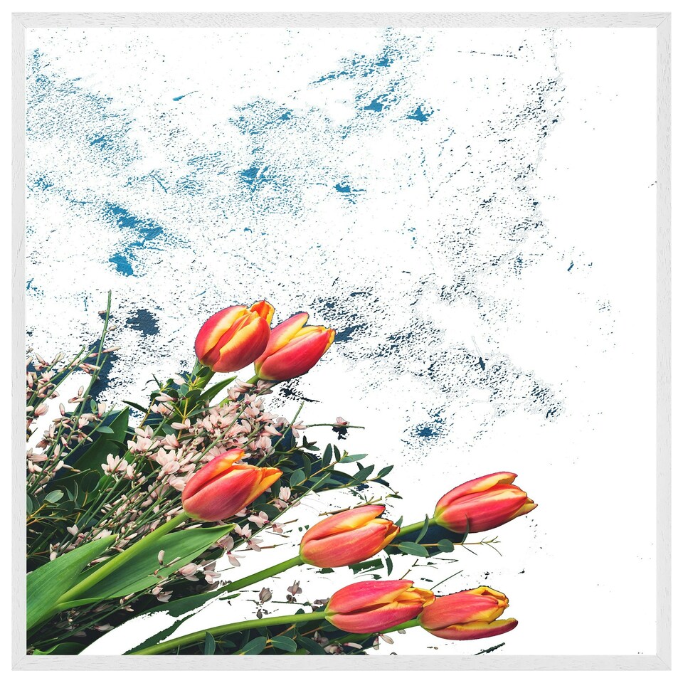 image 1 of Flowers on marble (Picture Frame) White | M