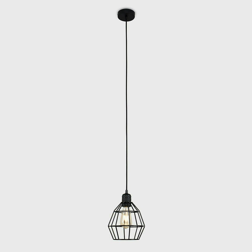 image 1 of ValueLights Casco Matte Black Pendant Light with Black Shade and E27 Pear LED 4W Warm White 2700K Bulb