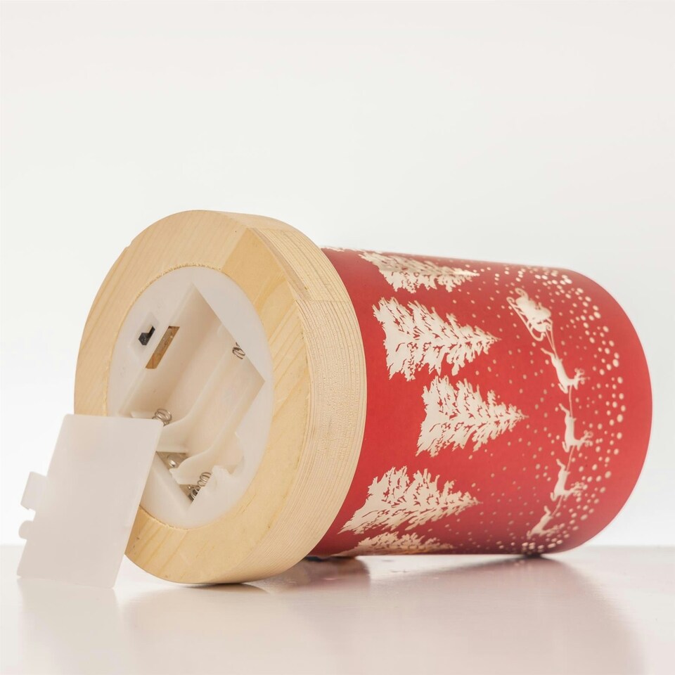 image 1 of 16cm Christmas Decorated Vase Table Santa Sleigh Scene Red