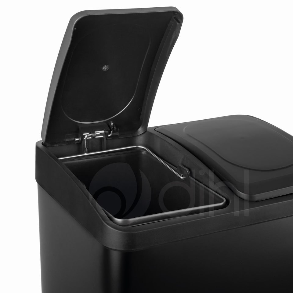 image 1 of Dihl 40L Stainless Steel Pedal Bin with Dual 20L Removable Buckets, Double Twin, Black, 40 Litre Capacity