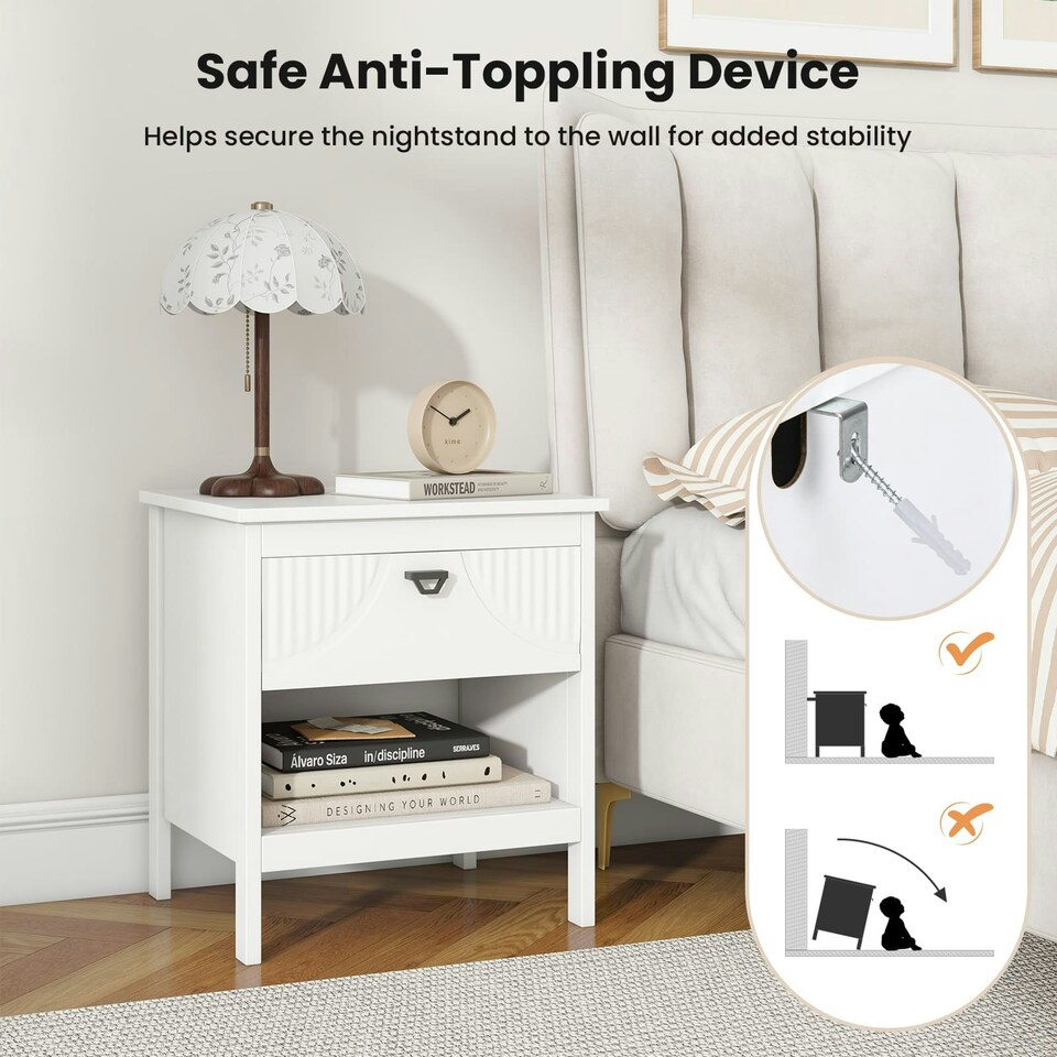 image 1 of COSTWAY 2-tier Nightstand Wood Side Table with Storage Shelf White