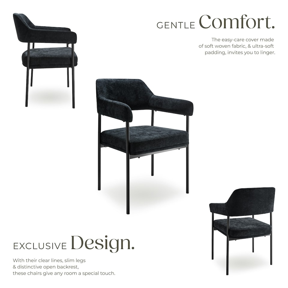 image 1 of Armchair Doe - durable fabric, black powder-coated legs, 120 kg load, 58 x 62 x 85 cm - Set of 6 Black | Woven Fabric Black/Black