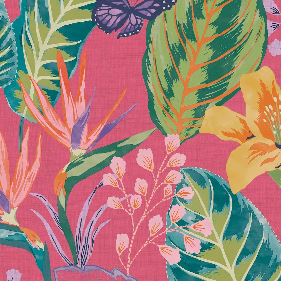 image 1 of Envy Eden Hot Pink Wallpaper Pink | Green
