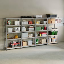 Home Vida 5 Tier Large Heavy Duty Adjustable Steel Garage Shelving, Galvanised - Holds 875kg - (Set of 4) | Silver | Silver | Large