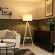 image 1 of ValueLights Morrigan Wooden Tripod Floor Lamp with Boucle Shade Cream