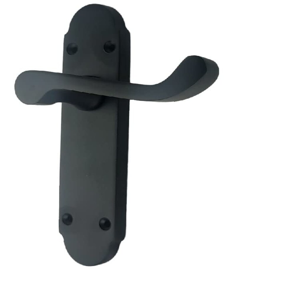 image 1 of Golden Grace 4 Sets Victorian Scroll Design Door Handles Lever on Shaped Backplate in Matt Black - Latch Door Pack with Ball Bearing Hinges Black