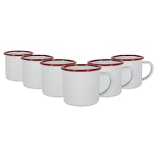Argon Tableware White Enamel Espresso Cups - 130ml - Red - Pack of 6 | Red | Red