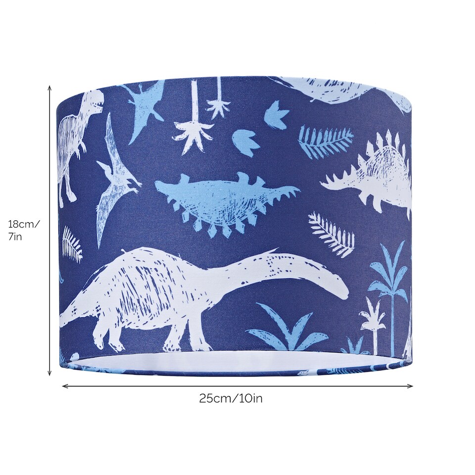 image 1 of Modern and Fun Dinosaur Themed Navy Blue and White Cotton Little Ones Lamp Shade | Blue