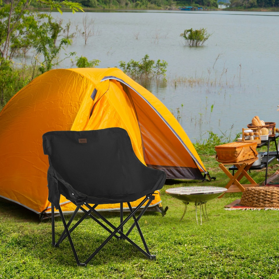 image 1 of Outsunny Folding Camping Chair with Carrying Bag and Storage Pocket, Black