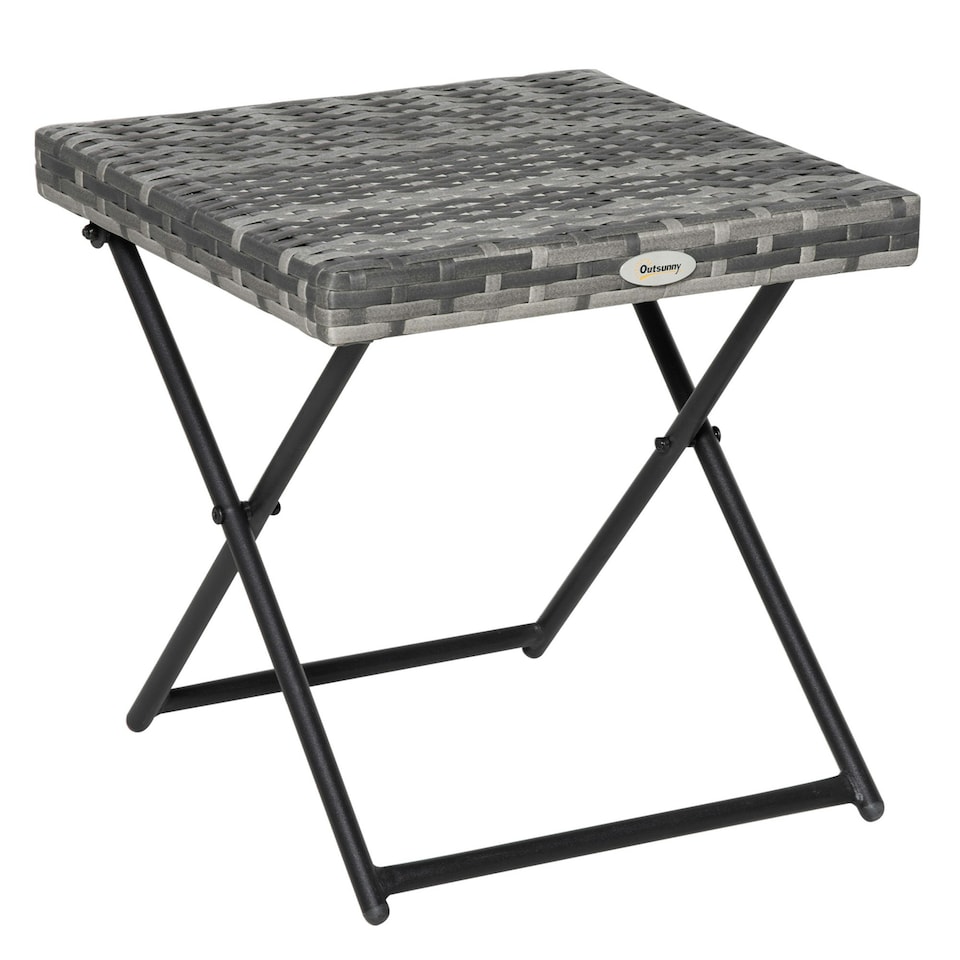 image 1 of Outsunny Folding Square Rattan Coffee Table w/ Steel Frame Bistro Garden Grey