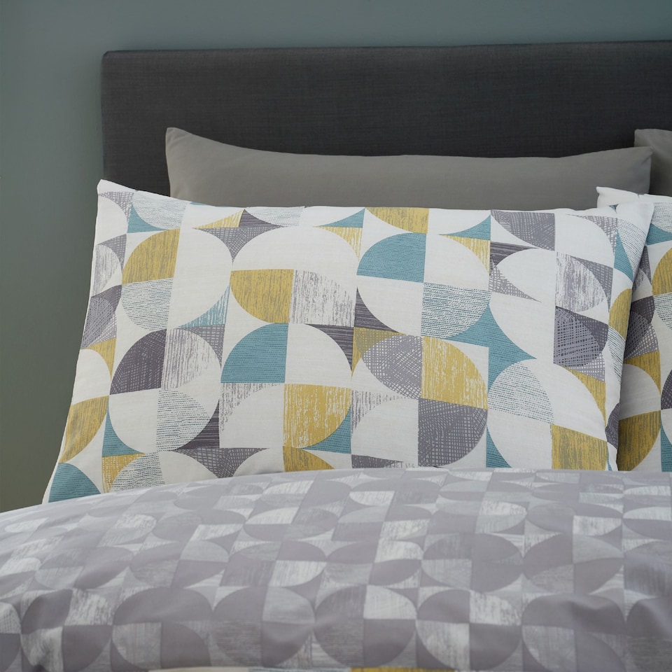 image 1 of Retro Circles Reversible Duvet Cover Set | Yellow | Ochre