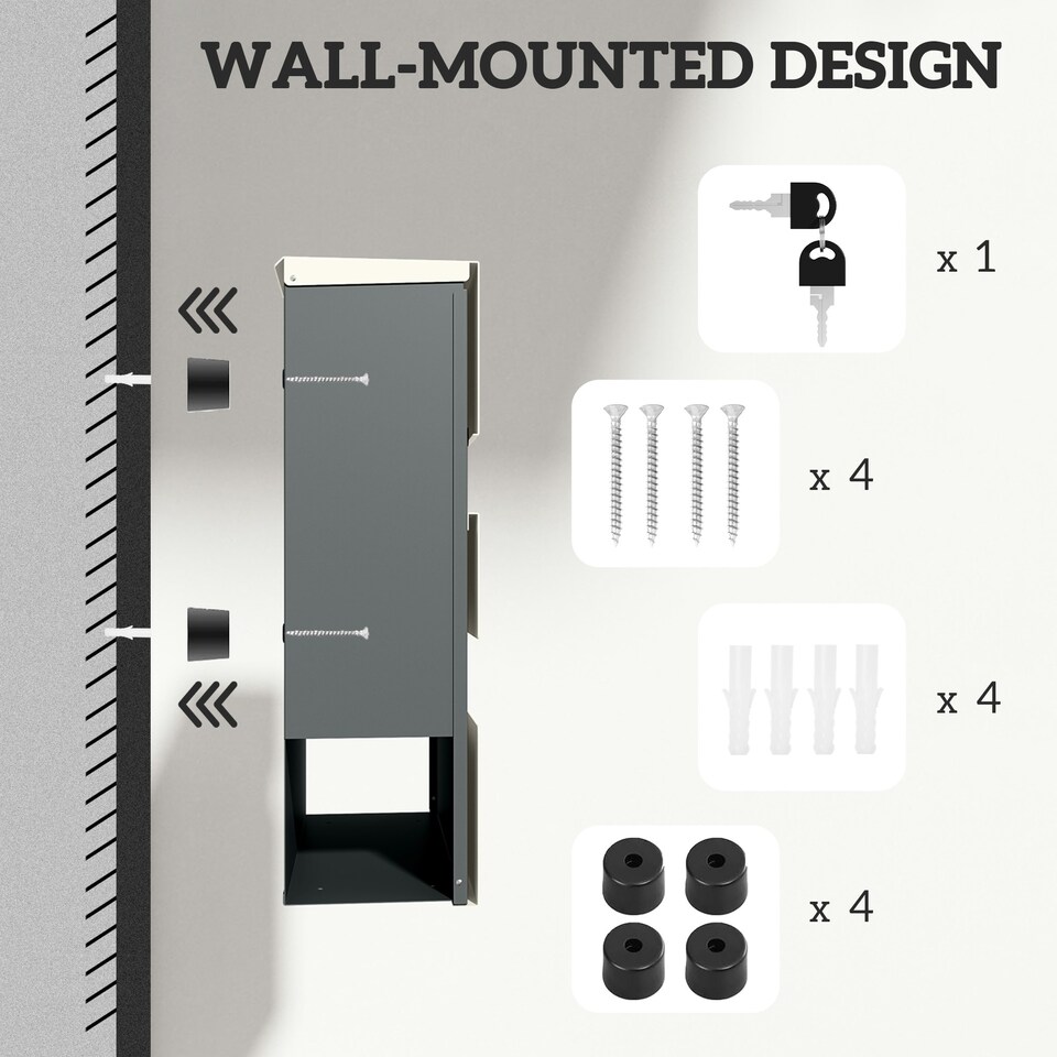 image 1 of HOMCOM Wall Mounted Post Box, Weatherproof Letterbox with Lock, White Black