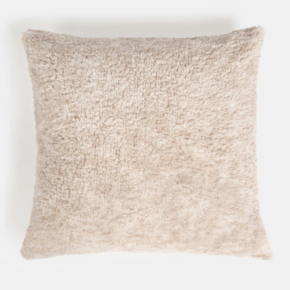 image 1 of OHS 2 x Teddy Marl Fleece Textured Cushion Covers, 45x45cm - Natural