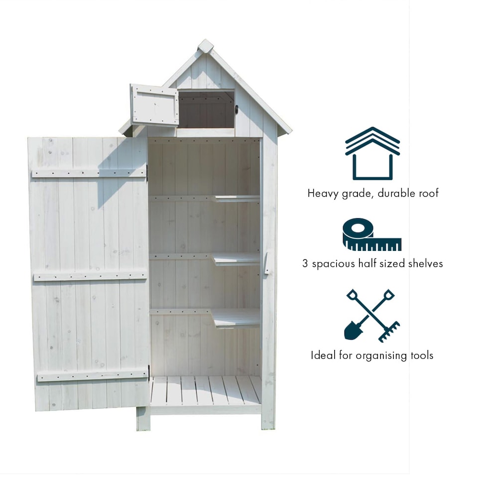 image 1 of JSH Bideford Tall 180cm Wooden Garden Storage Shed Unit with Pitched Roof - White