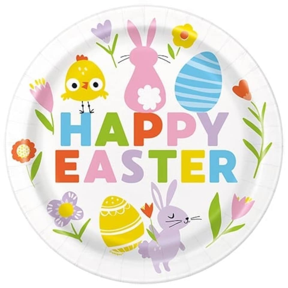 Easter Colourful Gingham Round Paper Plates 22cm - Pack of 8