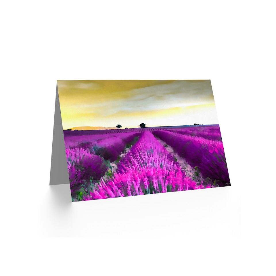 image 1 of Lavender Field Flowers Provence France Sunrise Floral Greeting Card