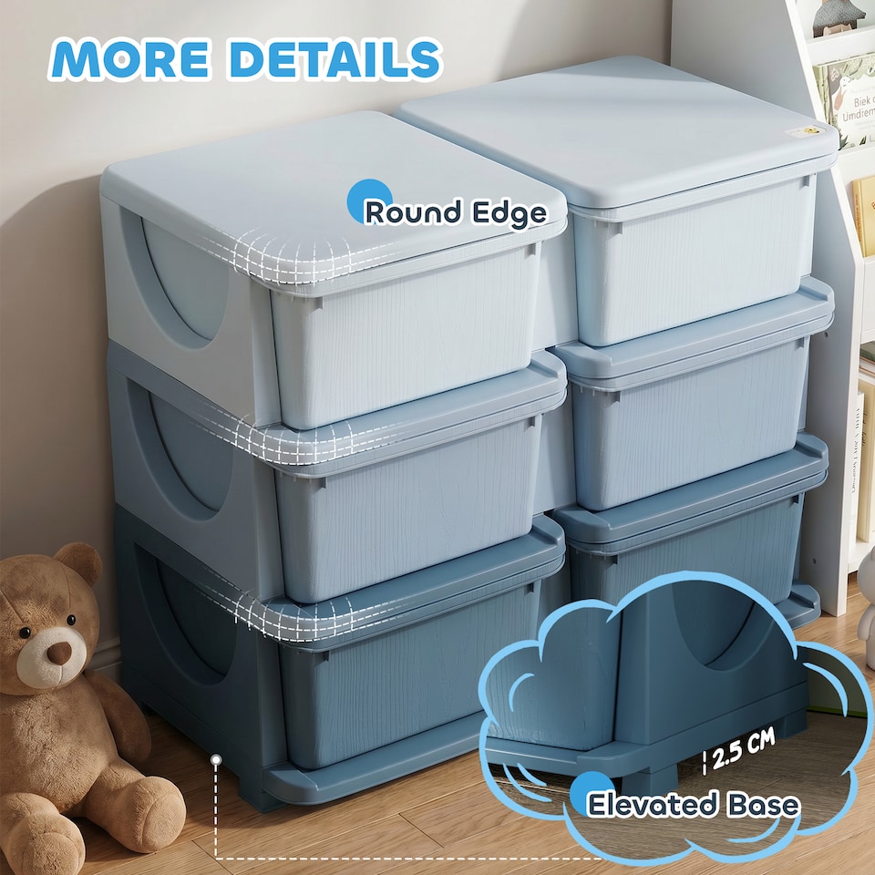 image 1 of HOMCOM Kids Storage Units with Drawers 3 Tier Chest Dresser Tower Blue