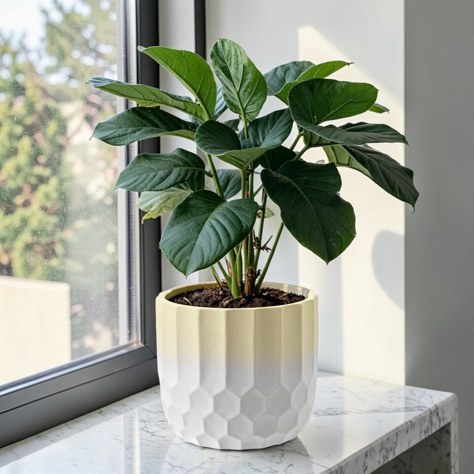 image 1 of Ceramic Geometric Yellow Ombre Decorative Indoor Plant Pot