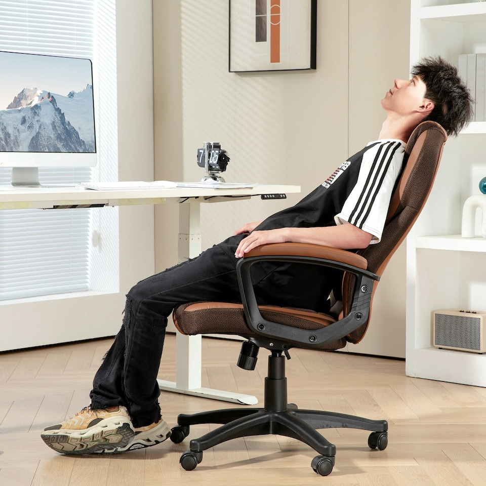 image 1 of HOMCOM Executive Office Chair High Back Computer Chair with Armrests Brown