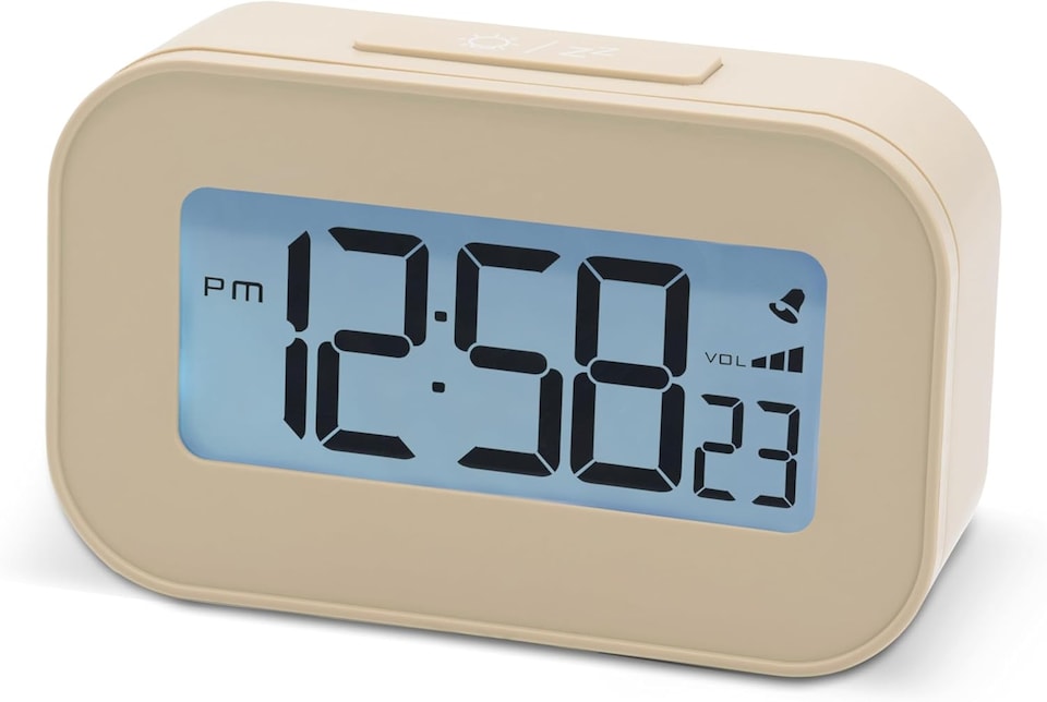 image 1 of Acctim Kyle Digital Alarm Clock, LCD Digital Display with White Backlight, Snooze Function, Volume Control | Cream | Sandstone