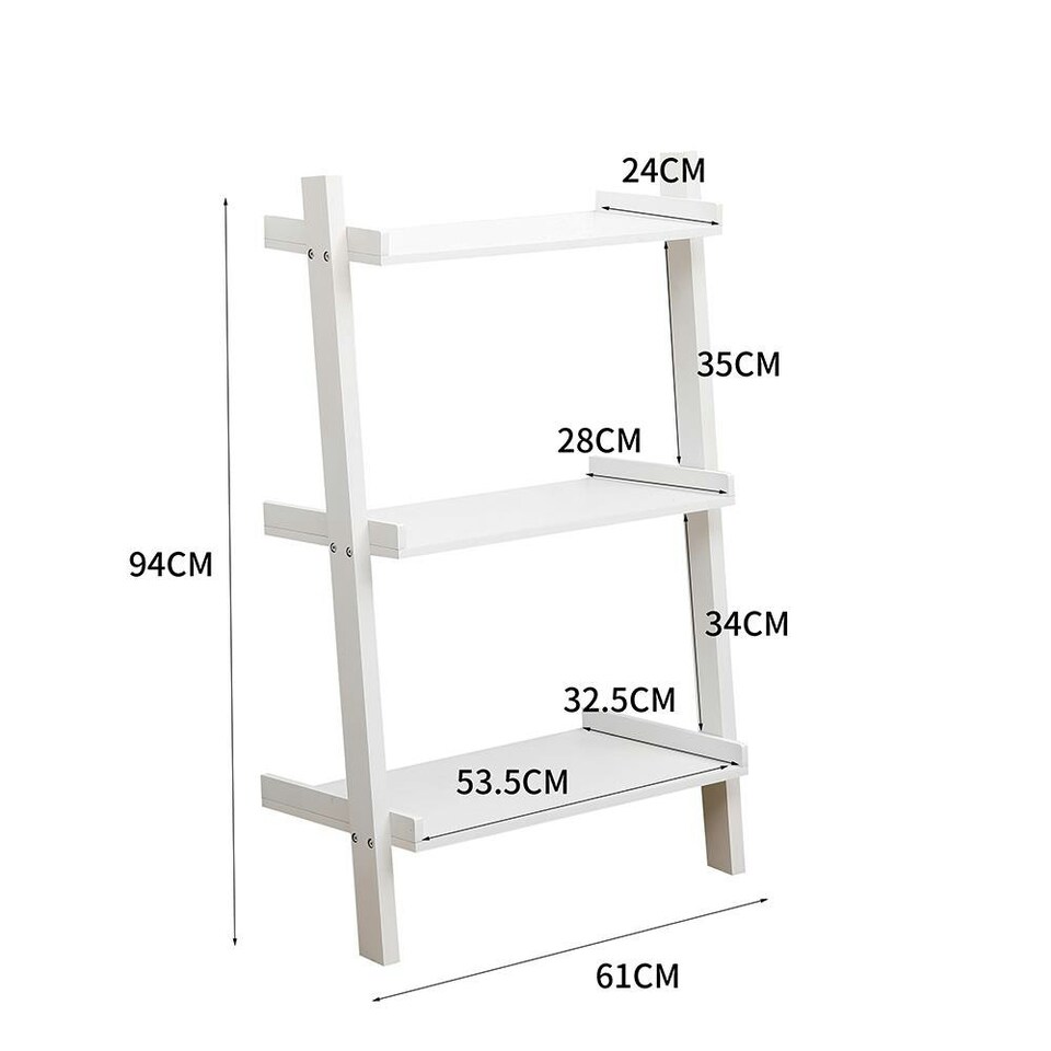 image 1 of Ladder Shelf Bookcase 3 or 5 Tier Storage Shelving Unit Display Stand White | 3 Tier