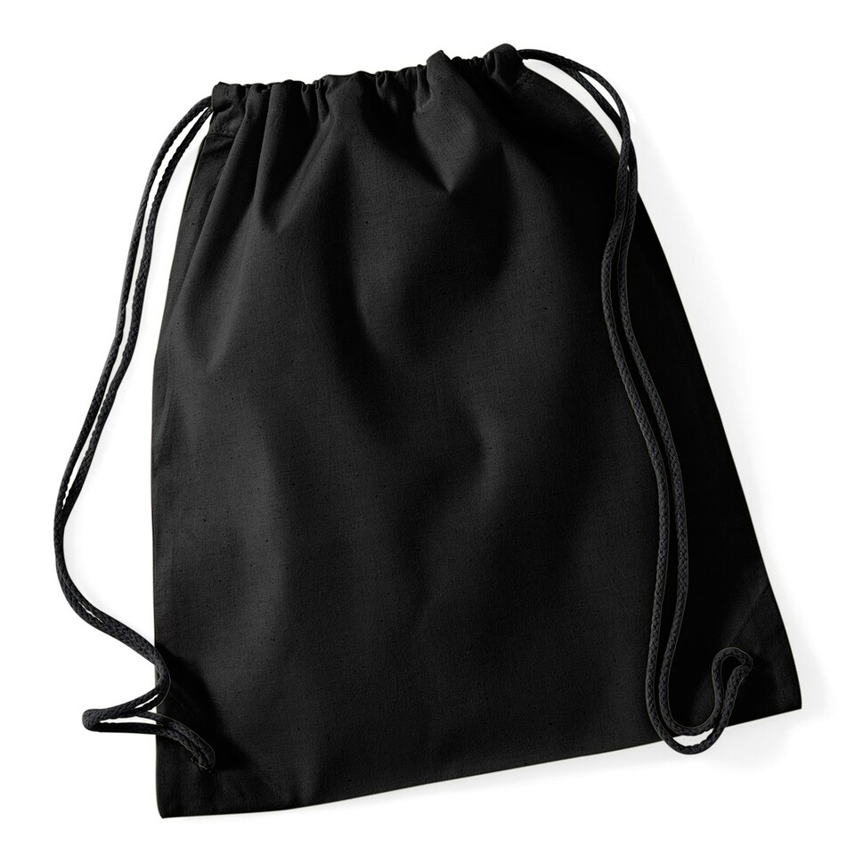 image 1 of Westford Mill Cotton Gymsac Bag - 12 Litres - Black/Black - One Size Black | One Size