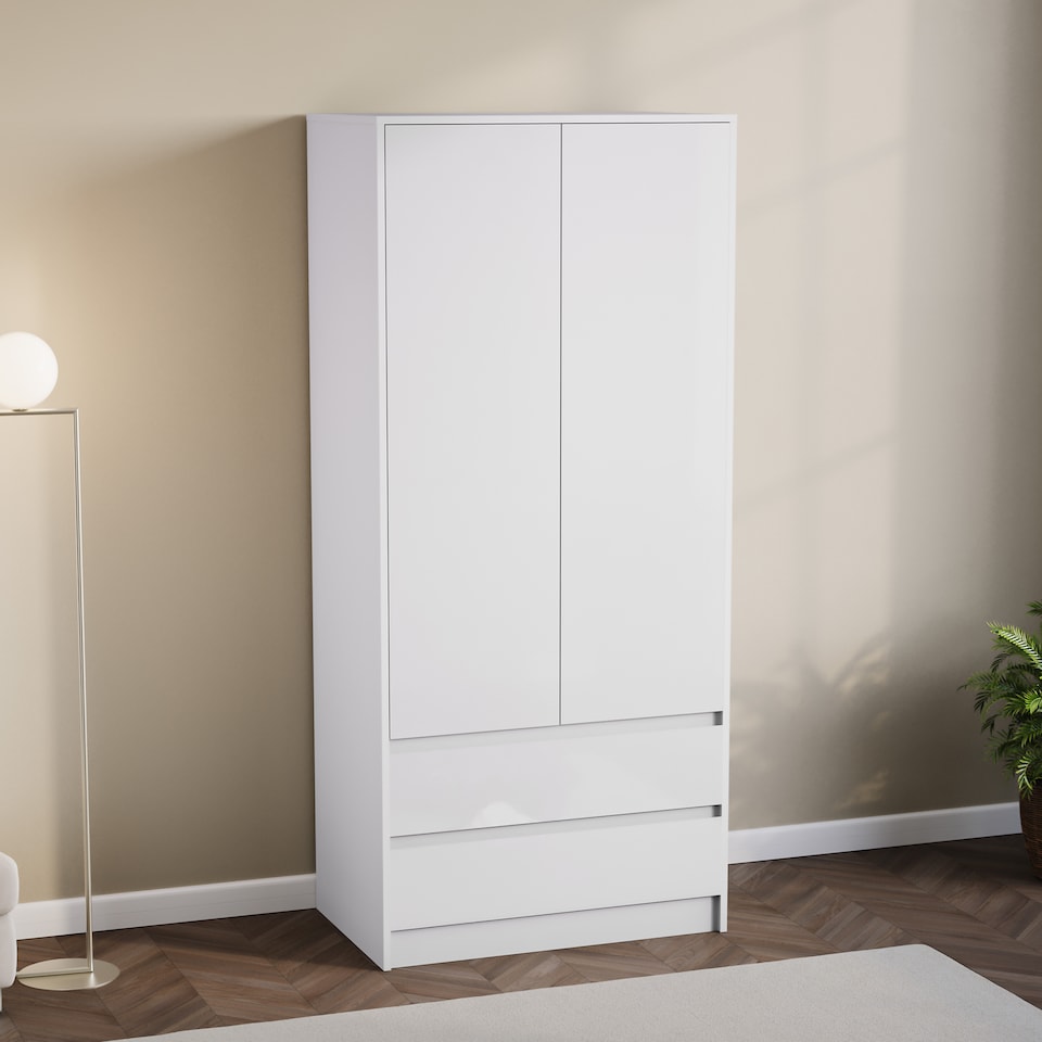image 1 of Vida Designs Glinton 3 Piece FSC Certified Bedroom Set (2 Drawer Bedside Chest, 3 Drawer Chest, 2 Door 2 Drawer Wardrobe), White White | White